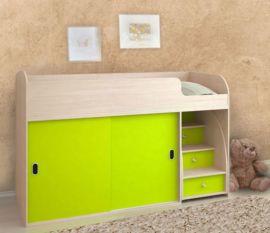 Изображение товара Кровать-чердак Кариви КИВи 164x110x74 см ЛДСП цвет дуб молочный/лайм