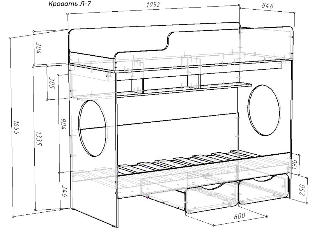 Изображение товара Кровать Кариви Сказка 196x166x85 см ЛДСП цвет дуб молочный