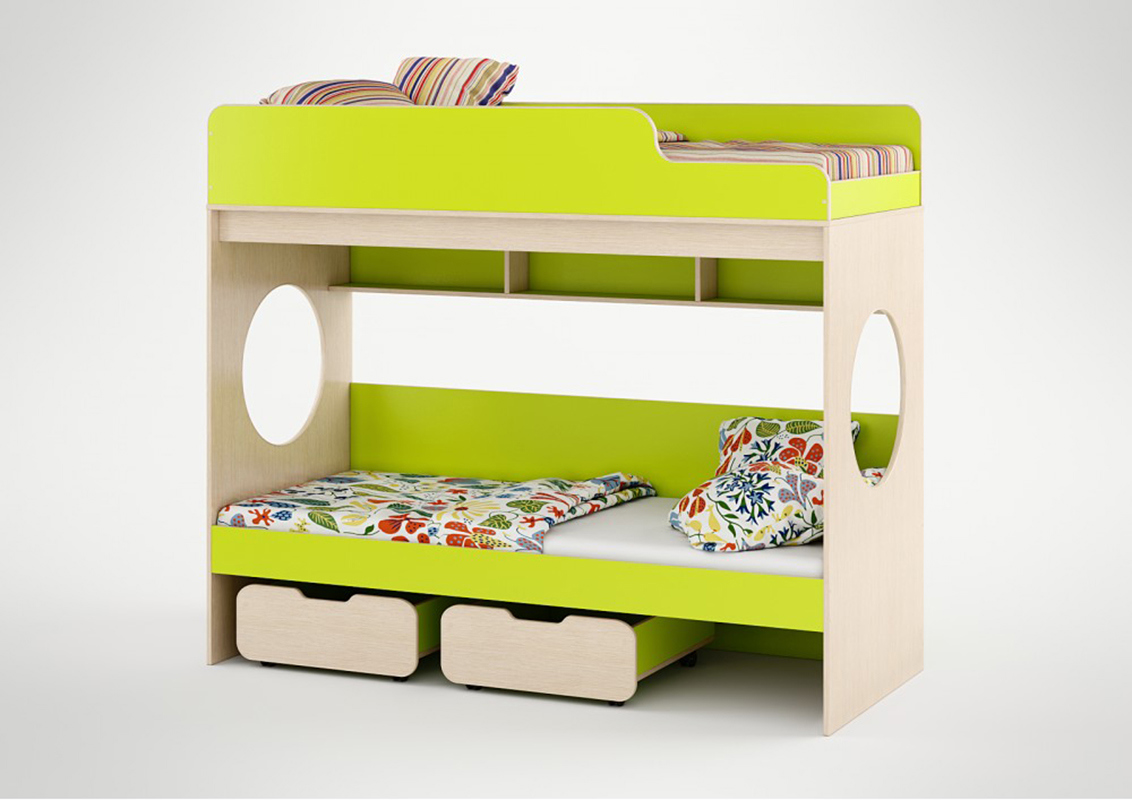 Изображение товара Кровать Кариви Сказка двухъярусная 196x166 см ЛДСП светлый дуб/лайм