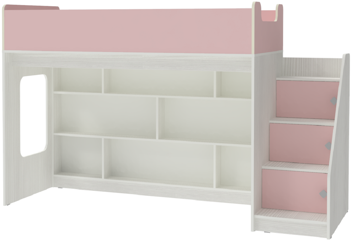 Изображение товара Кровать-чердак Кариви Сказка 225x141x81 см ЛДСП цвет белое дерево/розовый