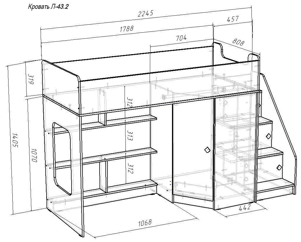 Изображение товара Кровать-чердак КАРИВИ Сказка Л-43.2.1 белое дерево/лайм