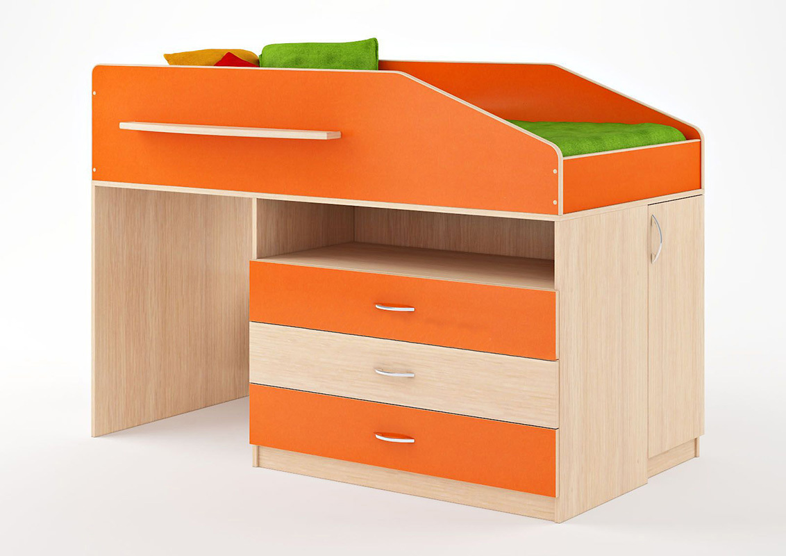 Изображение товара Детская кровать-чердак Кариви Л-12 166x115 см с комодом и нишами