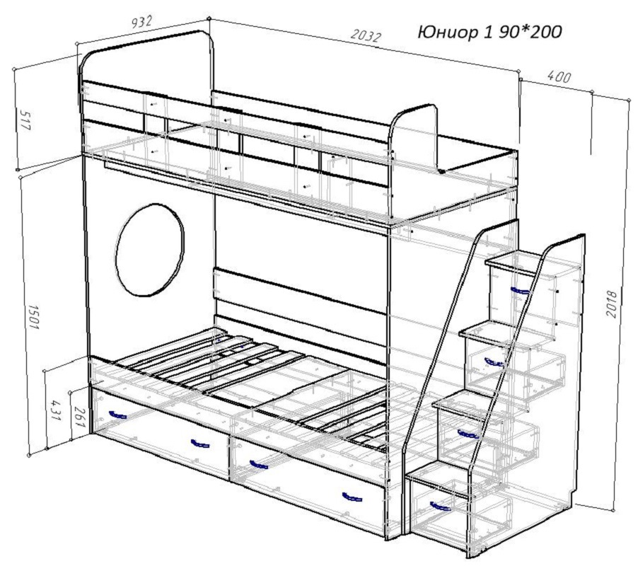 Изображение товара Кровать Кариви КИВи 234x200x84 см ЛДСП цвет белое дерево