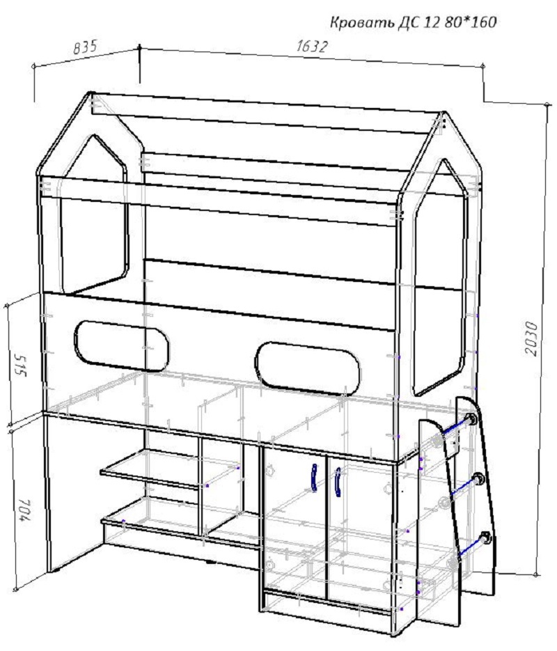 Изображение товара Кровать-чердак Кариви Сказочный Домик 181.20x203x83.60 см ЛДСП для детей