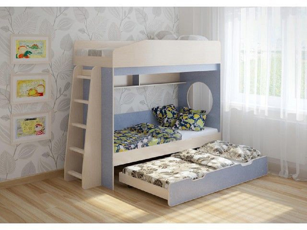 Изображение товара Детская трехъярусная кровать Кариви Сказка 209.70x167.50x83.20 см с выкатной кроватью и множеством 