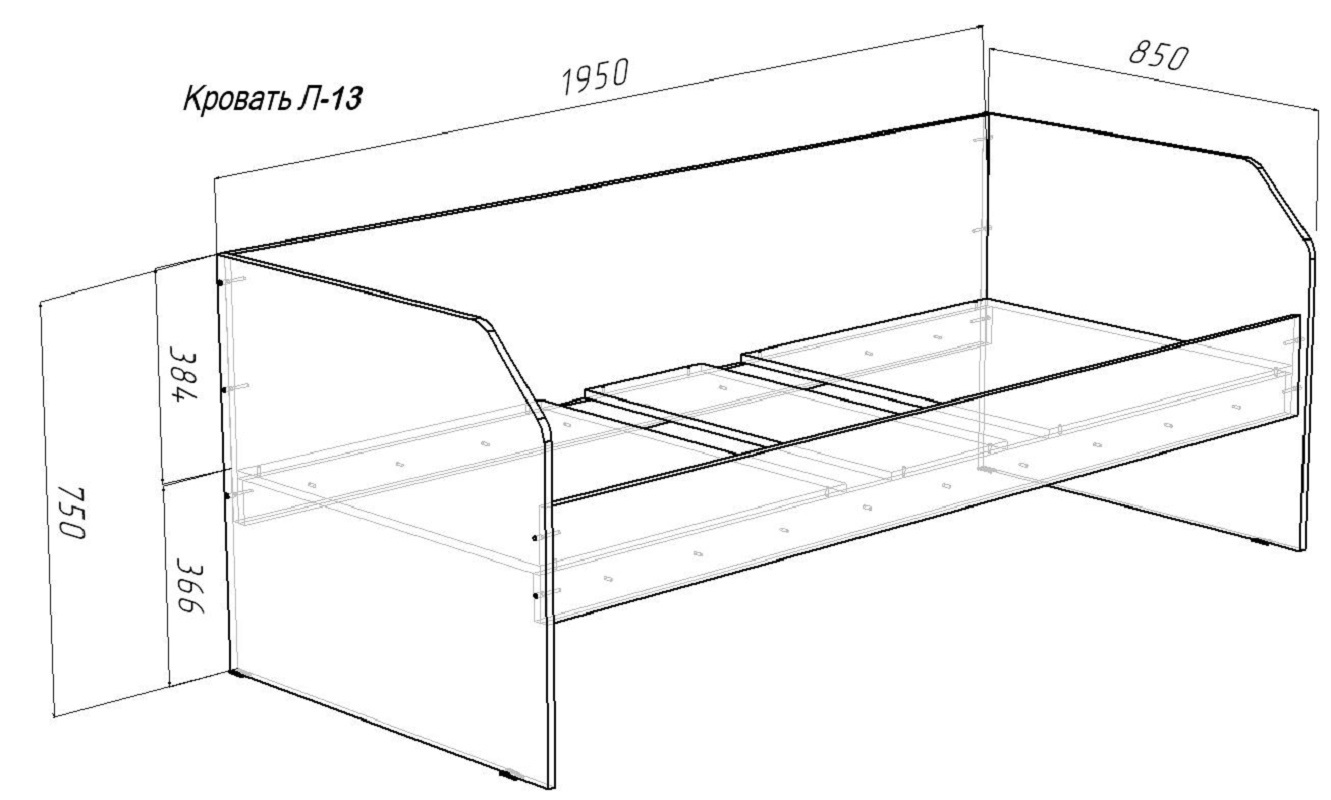 Изображение товара Детская кровать с полками Кариви Сказка Л-13.1 194х75х85 см из ЛДСП светлый дуб