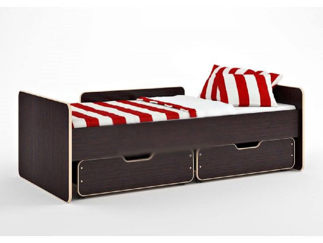 Изображение товара Детская кровать Кариви Сказка 184x61x90 см из ЛДСП венге с ящиками и бортами