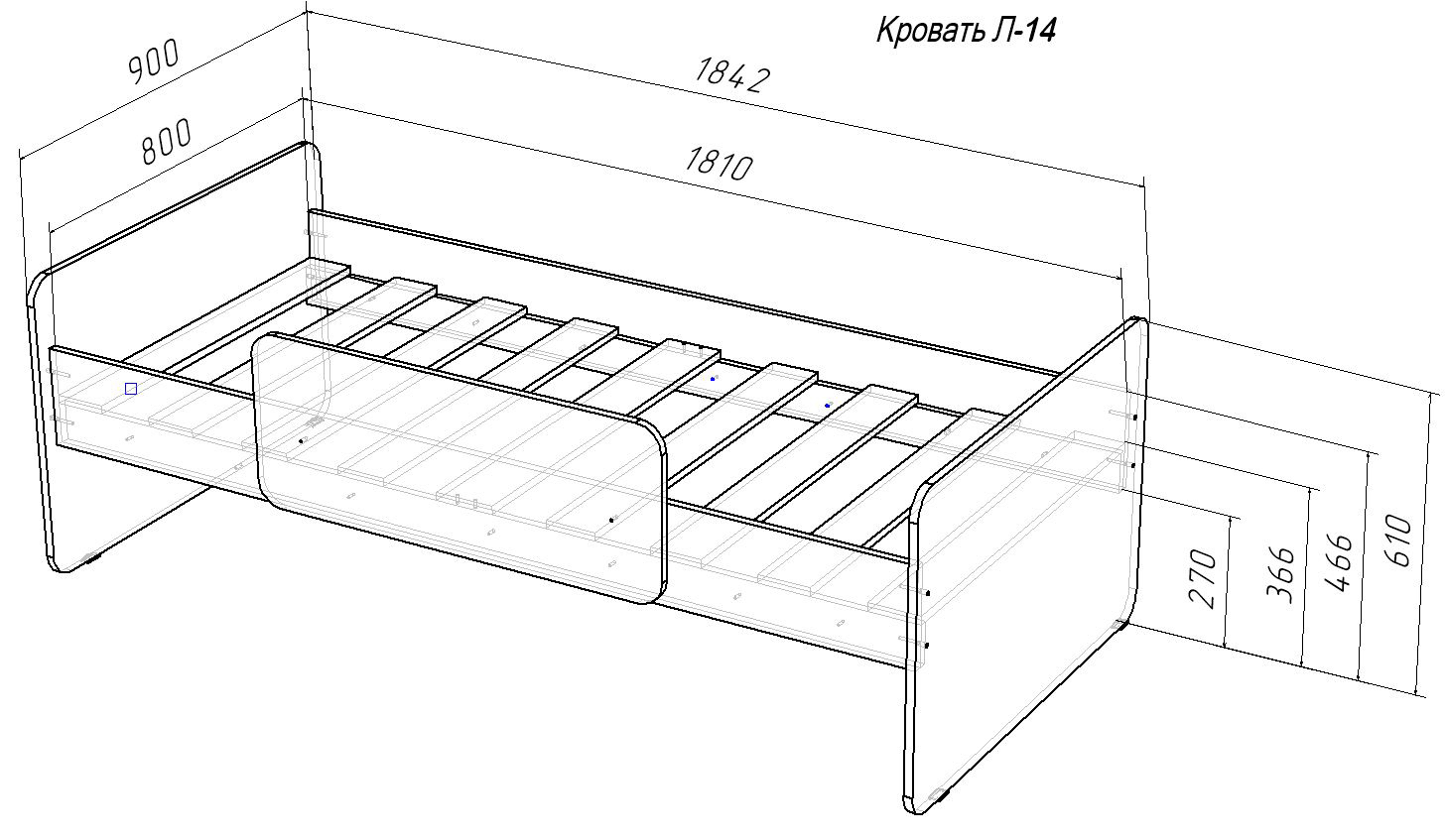 Изображение товара Детская кровать Кариви Сказка 184.20x61x90 см голубой ЛДСП для малышей