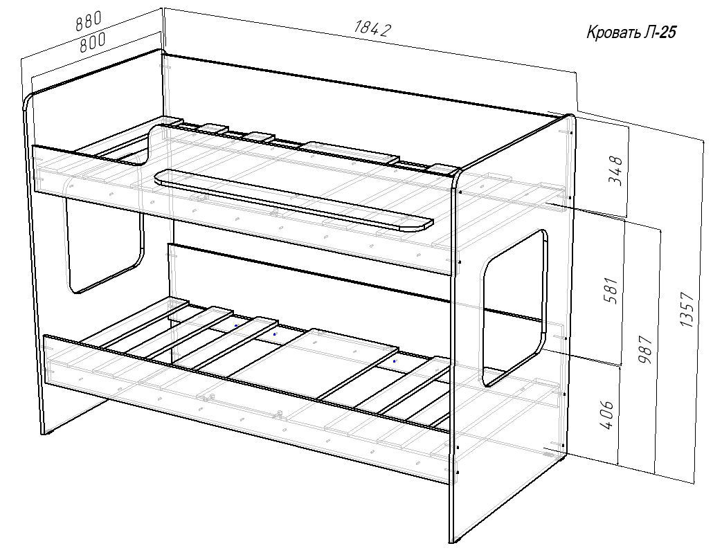 Изображение товара Детская двухъярусная кровать Кариви Сказка с ящиком и световыми окнами 184x135 см