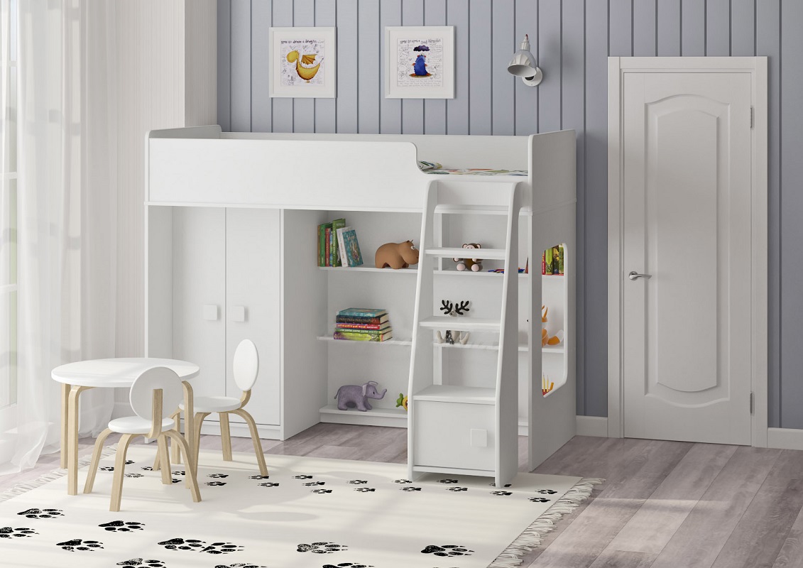 Изображение товара Детская кровать-чердак Кариви Сказка Л-42.1.1 179x140.5x116.7 см белая Россия