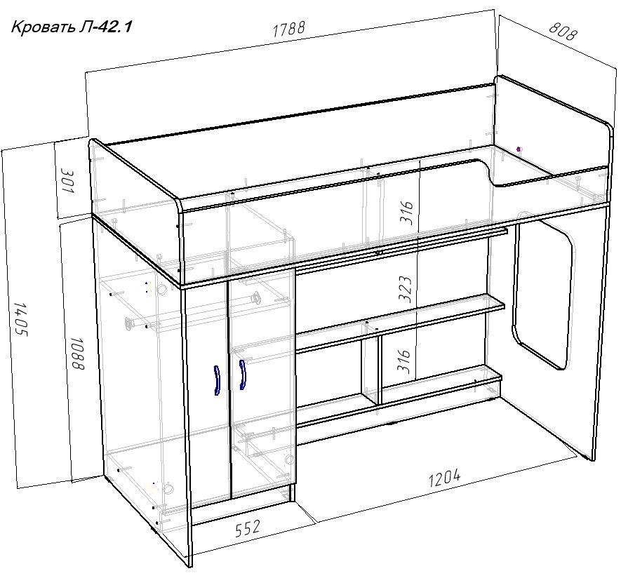 Изображение товара Кровать-чердак Кариви Сказка Л-42.1.2 179x140.5x116.7 см белый для детей