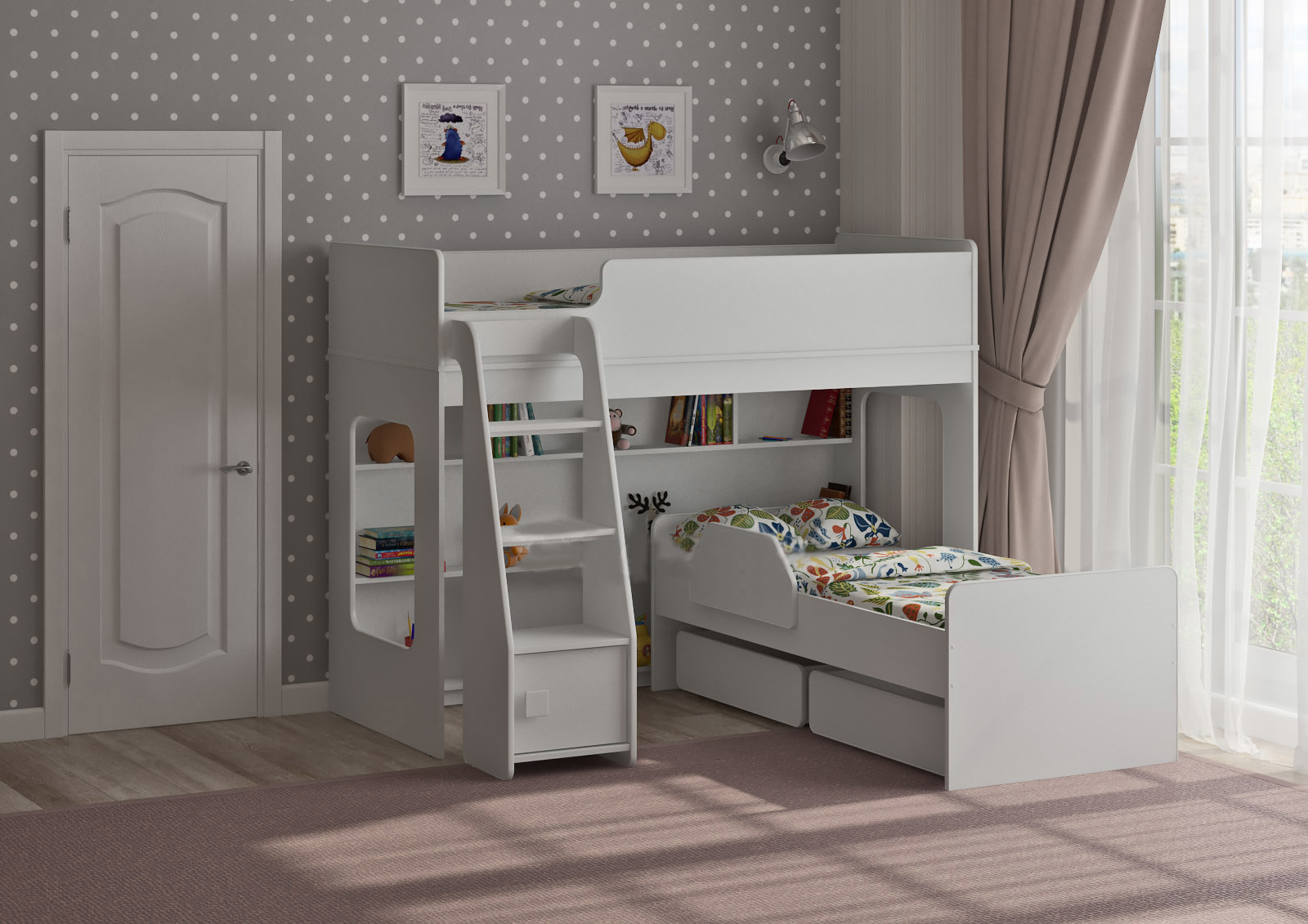 Изображение товара Кровать Кариви Сказка 179x140.50x176 см ЛДСП цвет белый