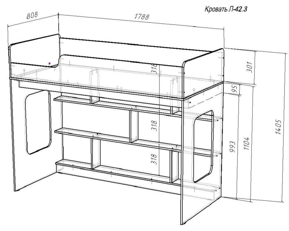 Изображение товара Кровать чердак Кариви Сказка Л-42.3.4 179х140.5х116.7 см светлый дизайн