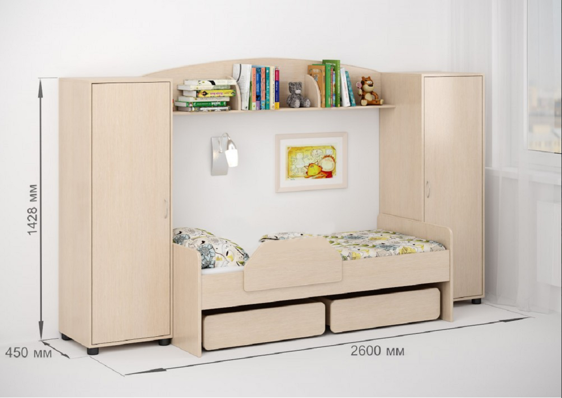 Изображение товара Кровать Кариви Сказка 279.80x142.80x75.40 см ЛДСП цвет дуб молочный