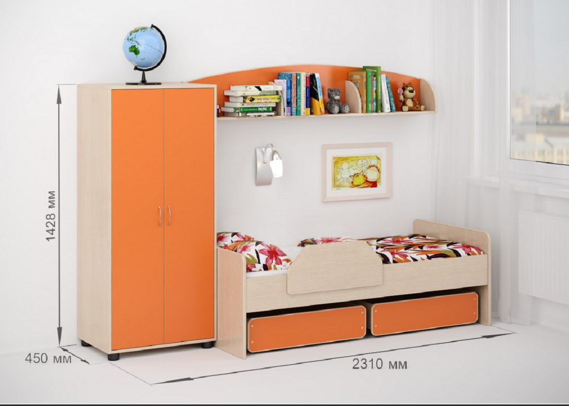 Изображение товара Детская кровать Кариви Сказка 230х143 см с шкафом и ящиками