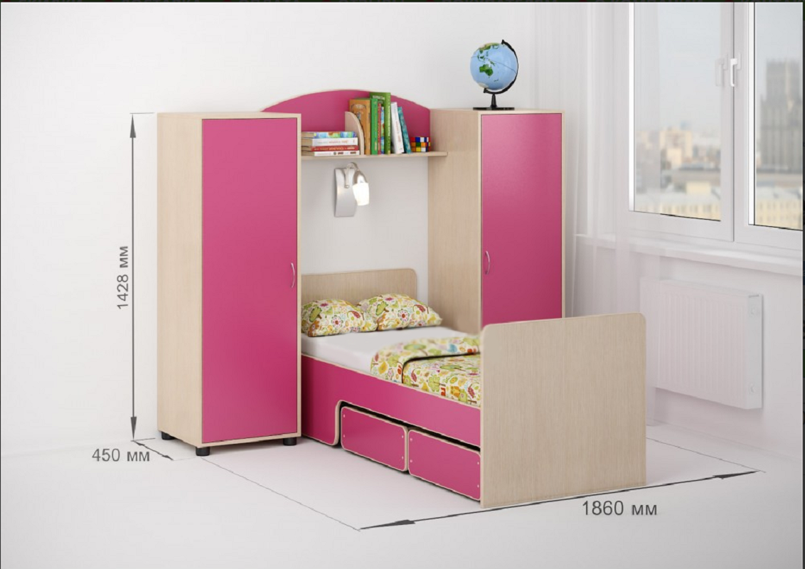 Изображение товара Кровать Кариви Сказка 186x142.80x178.60 см ЛДСП цвет дуб молочный/розовый
