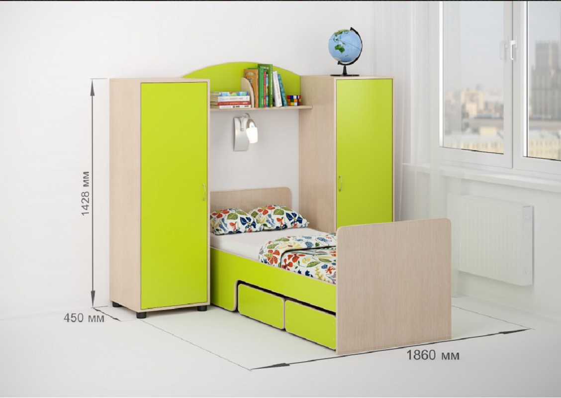 Изображение товара Детская кровать Кариви Сказка 186x142.80x178.60 см светлый дуб лайм Россия