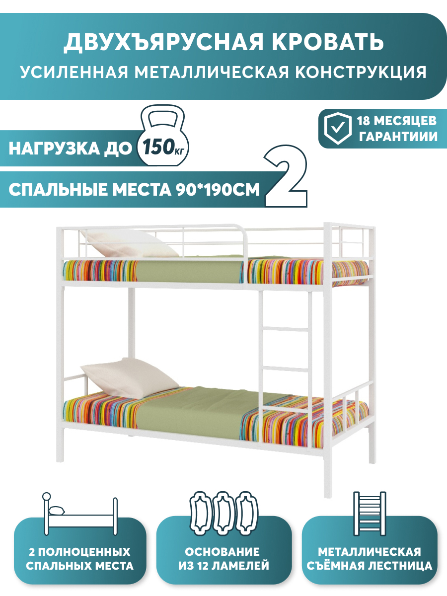 Изображение товара Двухъярусная кровать Redford Севилья, металл, белая, Россия, стиль Лофт