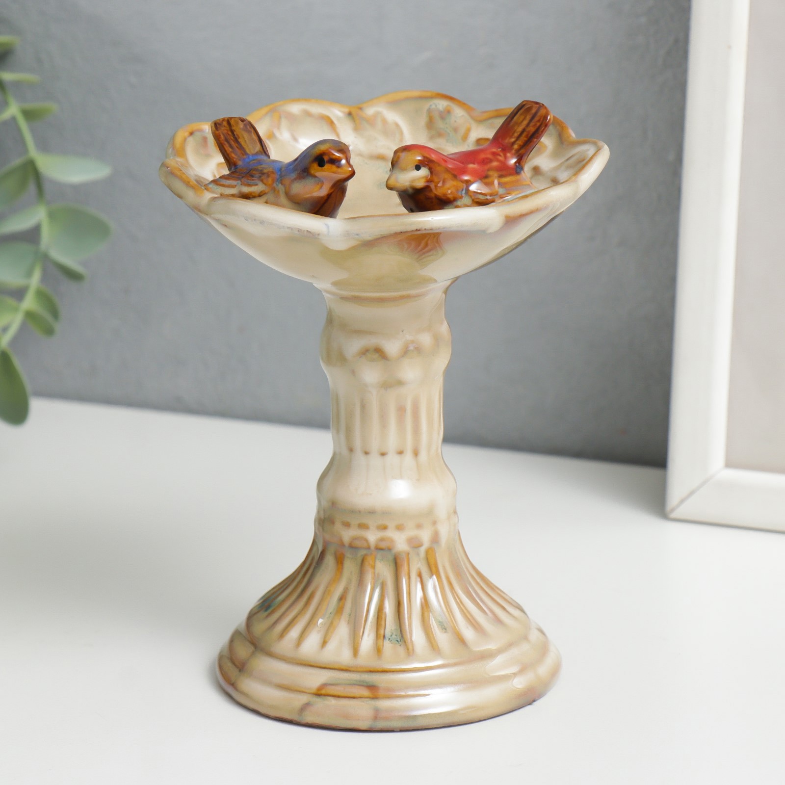 Изображение товара Подставка интерьерная "Птицы на колонне с чашей" 15x10.5x10 см