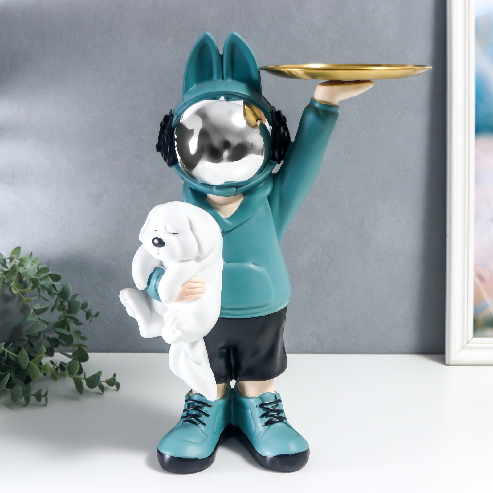 Изображение товара Подставка интерьерная "Космонавт-кролик в синем с пёсиком" 44x29 см