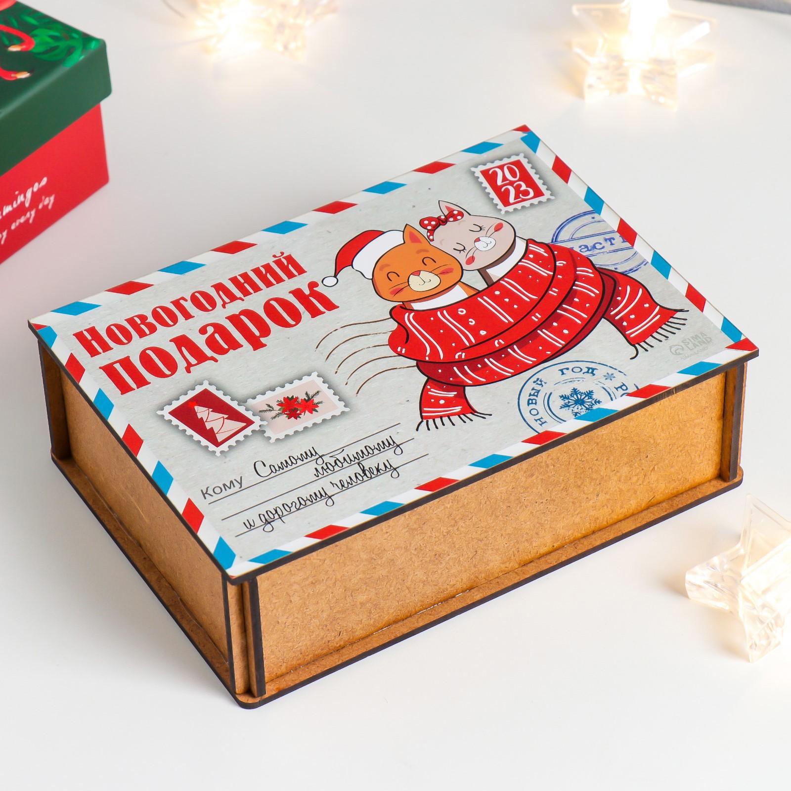 Изображение товара Шкатулка-посылка "Кот. Семья" 13x18x5 см