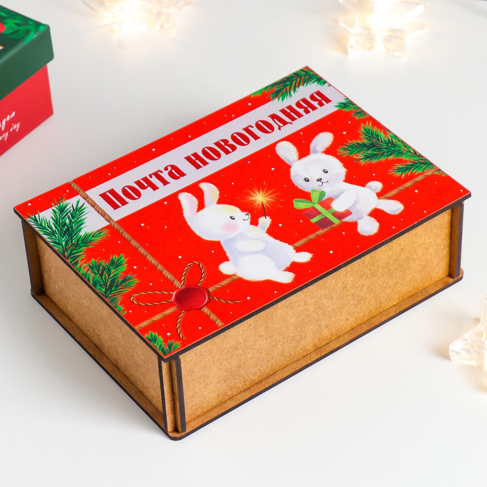 Изображение товара Шкатулка-посылка Кролик. Почта новогодняя — подарок 13x18x5 см