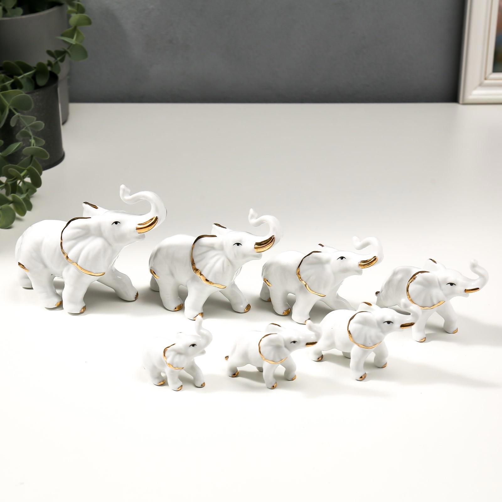 Изображение товара Набор фигурок 7 шт "Семь белых слонов" с золотом 10 см