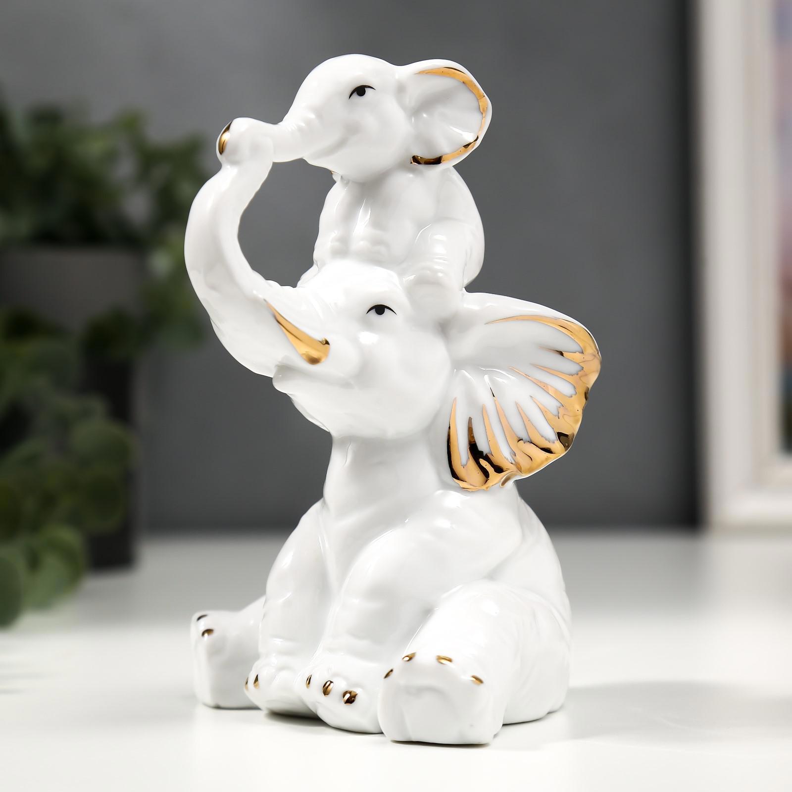 Изображение товара Фигурка "Слон со слонёнком" белый с золотом 12.7 см