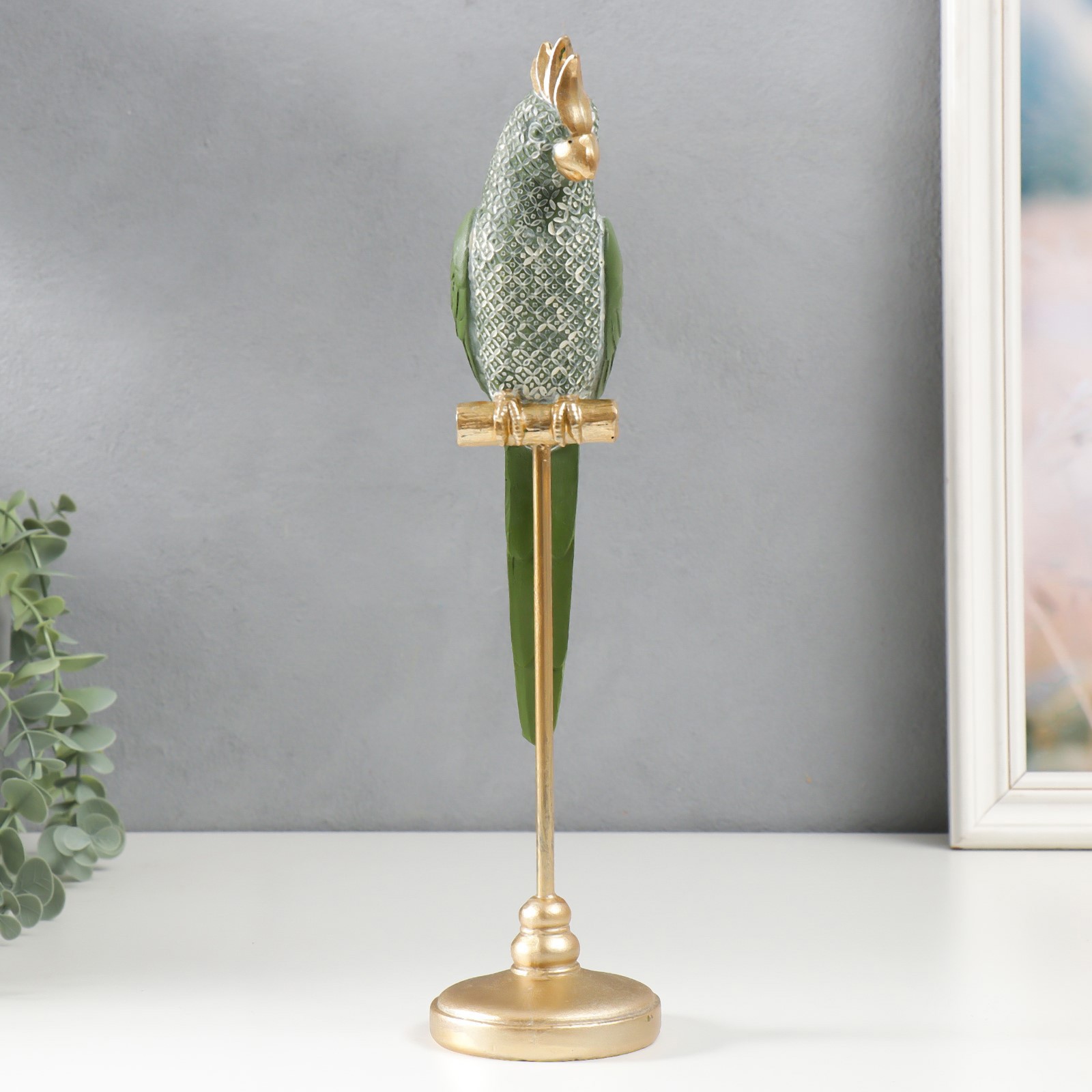 Изображение товара Фигурка "Зелёный попугай на жёрдочке" 35x9x9.4 см