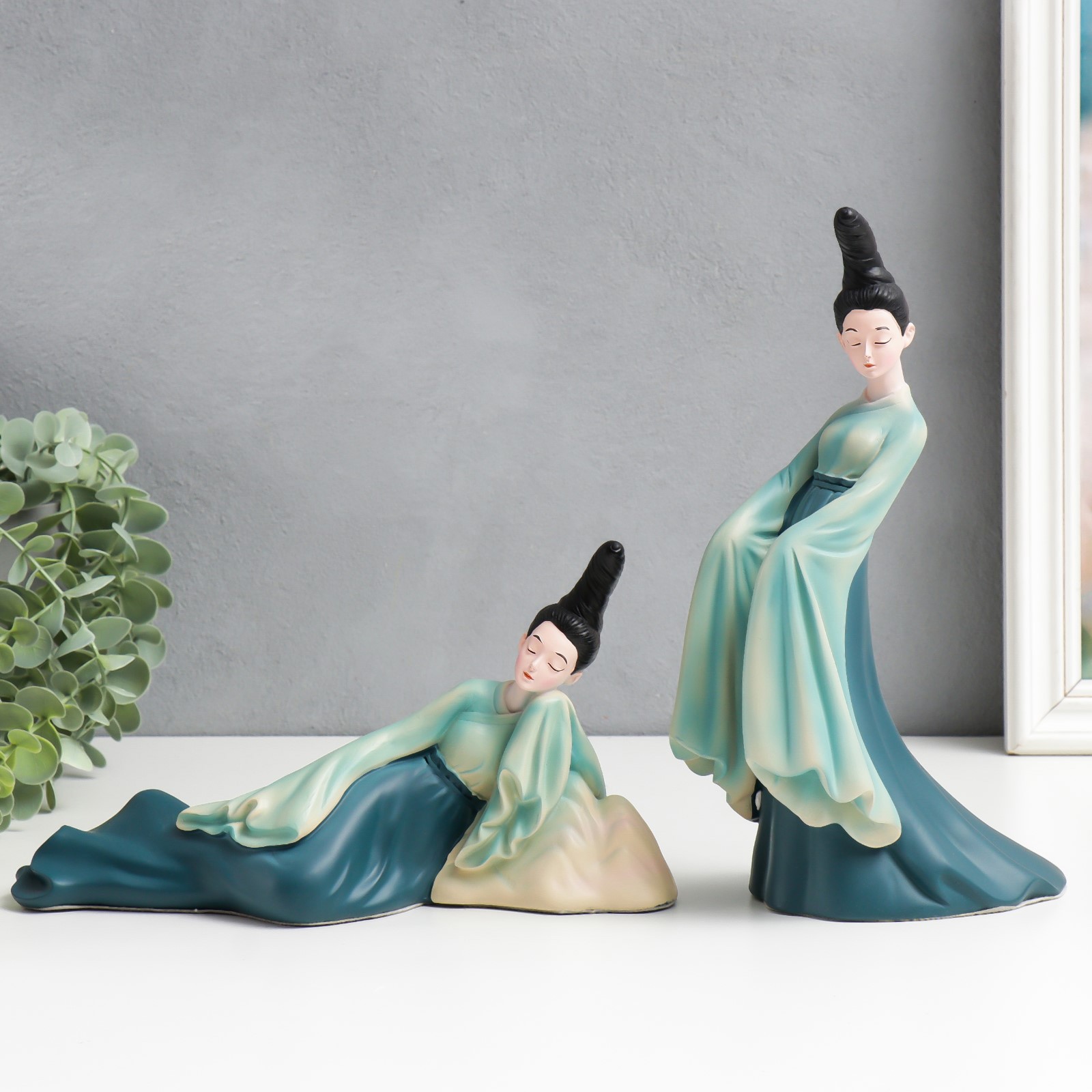 Изображение товара Декоративные фигуры Кит. красавицы, набор 2 шт, зелёные 13,5х25х10 и 26х16х9,5 см