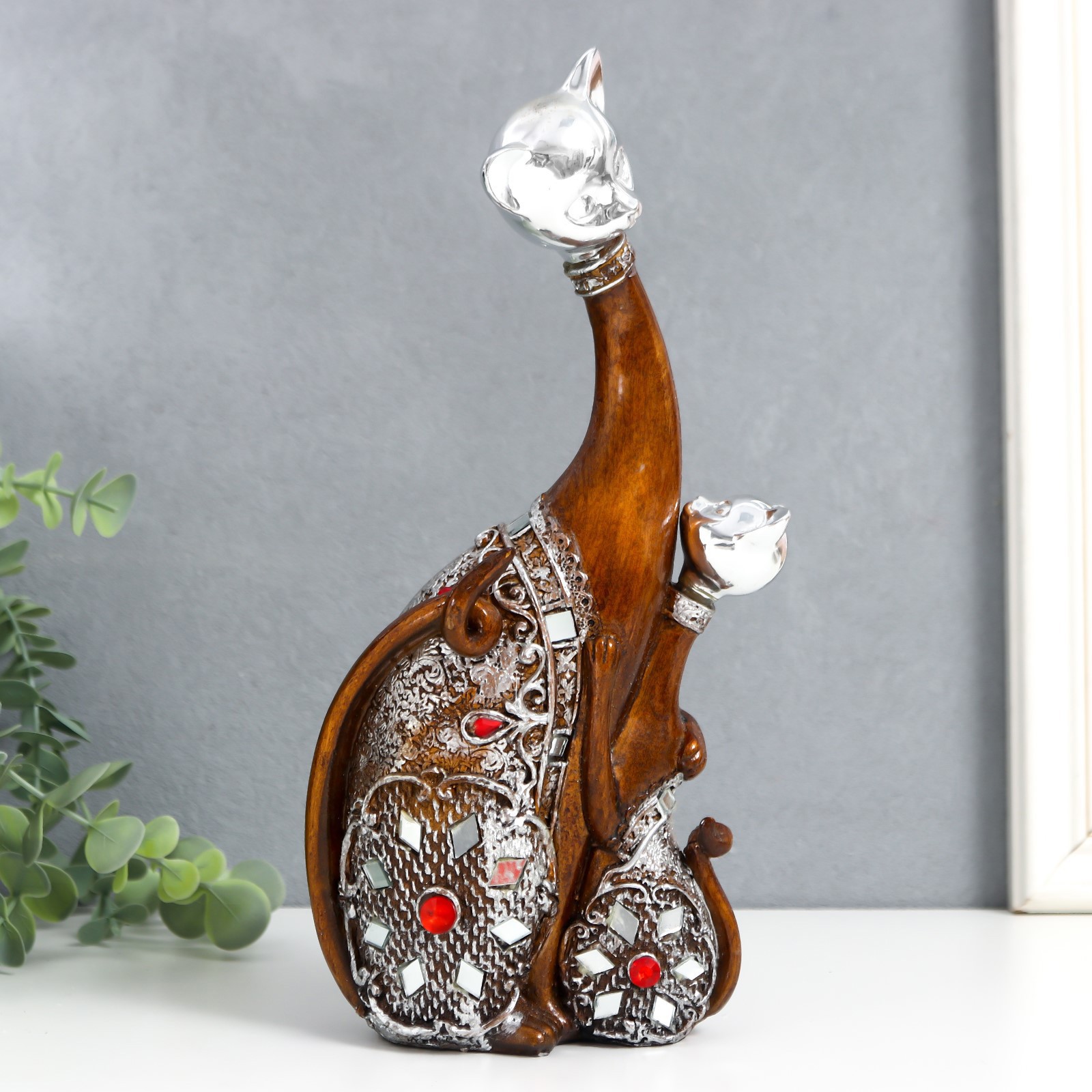 Изображение товара Фигурка "Кошка с котёнком" под дерево, серебро 27x13x7см