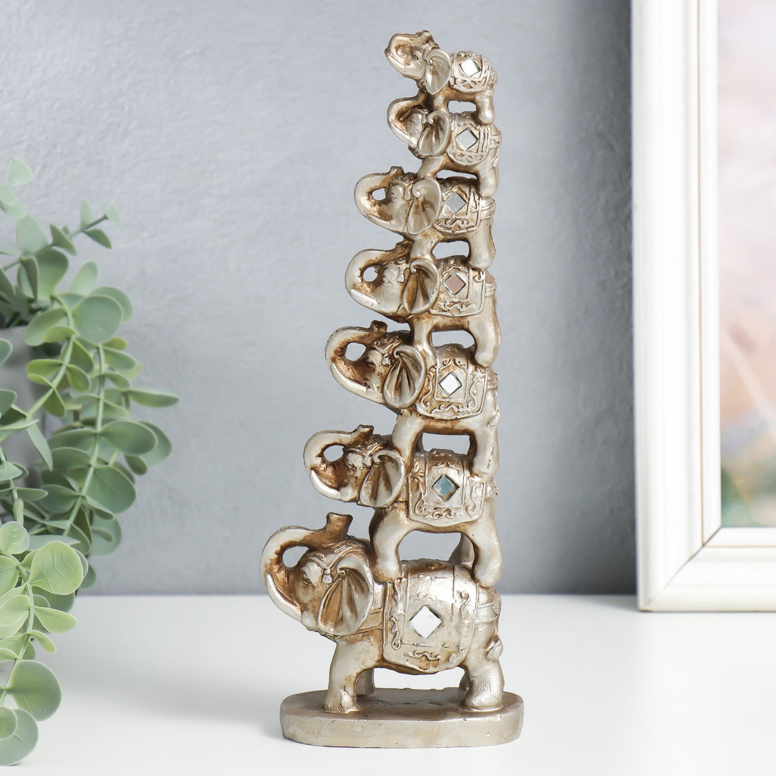 Изображение товара Фигурка "Семь слонов в пирамиде" серебро 5.5x9x24 см