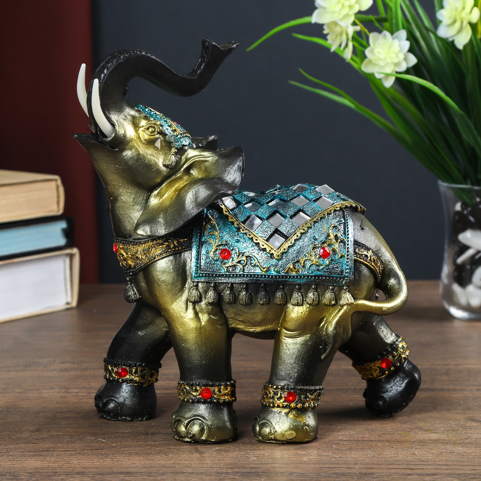 Изображение товара Фигурка "Слон в синей попоне с кистями и зеркалами" 20x10x18.5 см