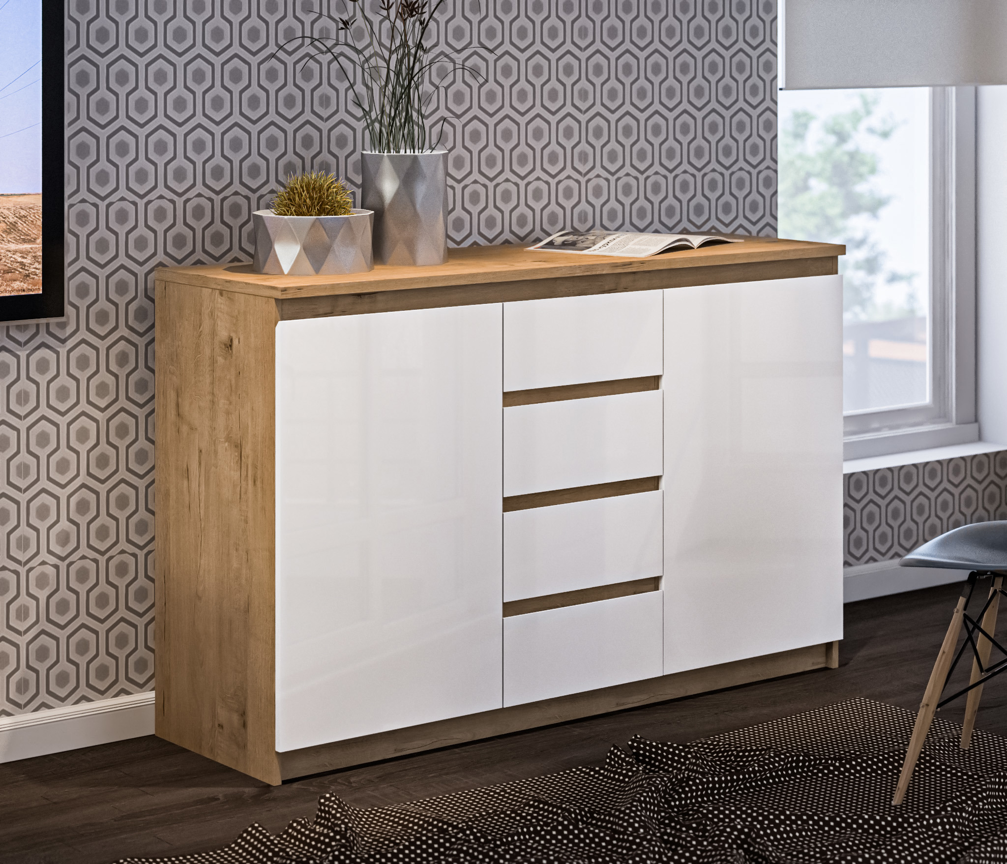 Изображение товара Комод Столплит Веста сб-2254 4 ящика 140x44x88 см ЛДСП цвет бежевый