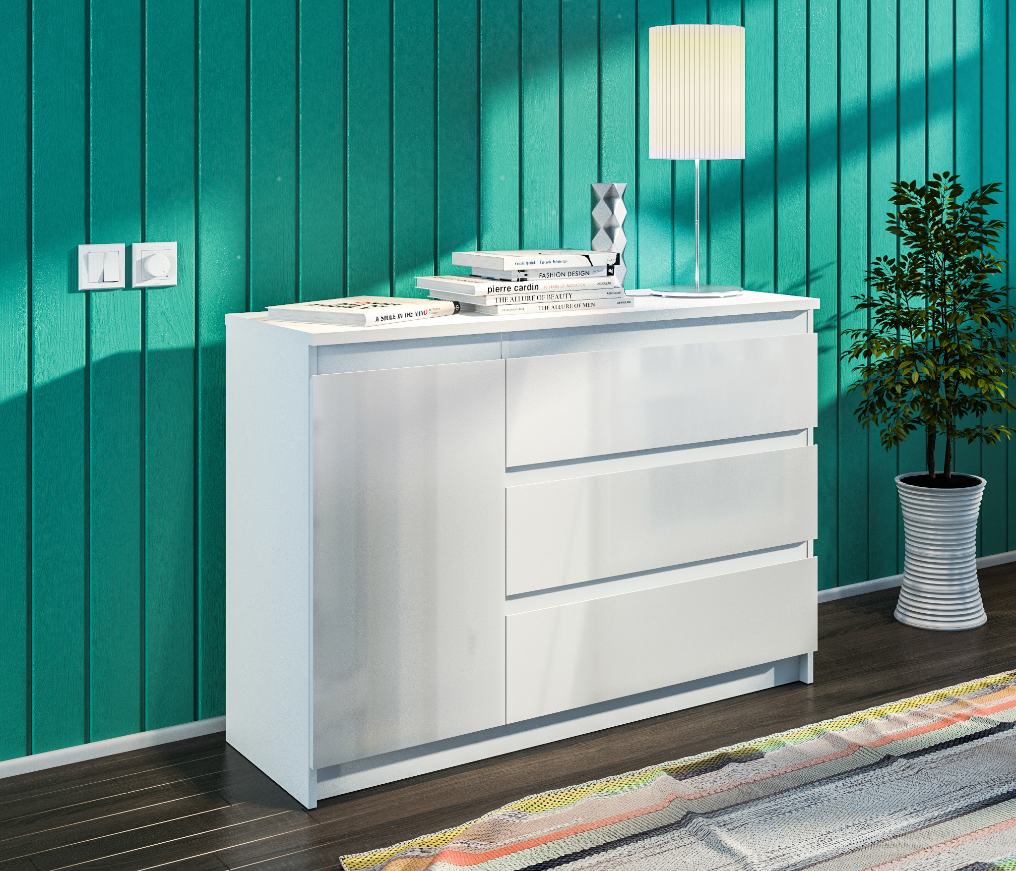 Изображение товара Комод Медея Столплит белый 3 ящика мебель для спальни и гостиной