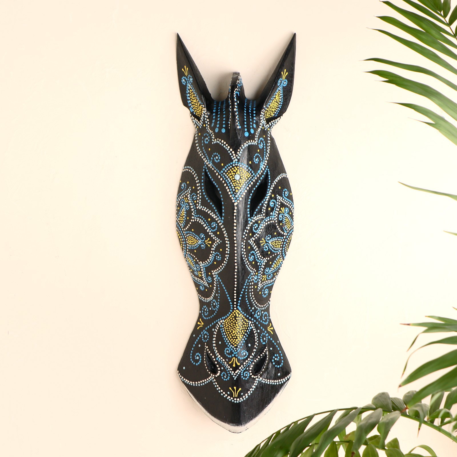 Изображение товара Панно маска "Зебра с цветами" дерево 50x15x7 см