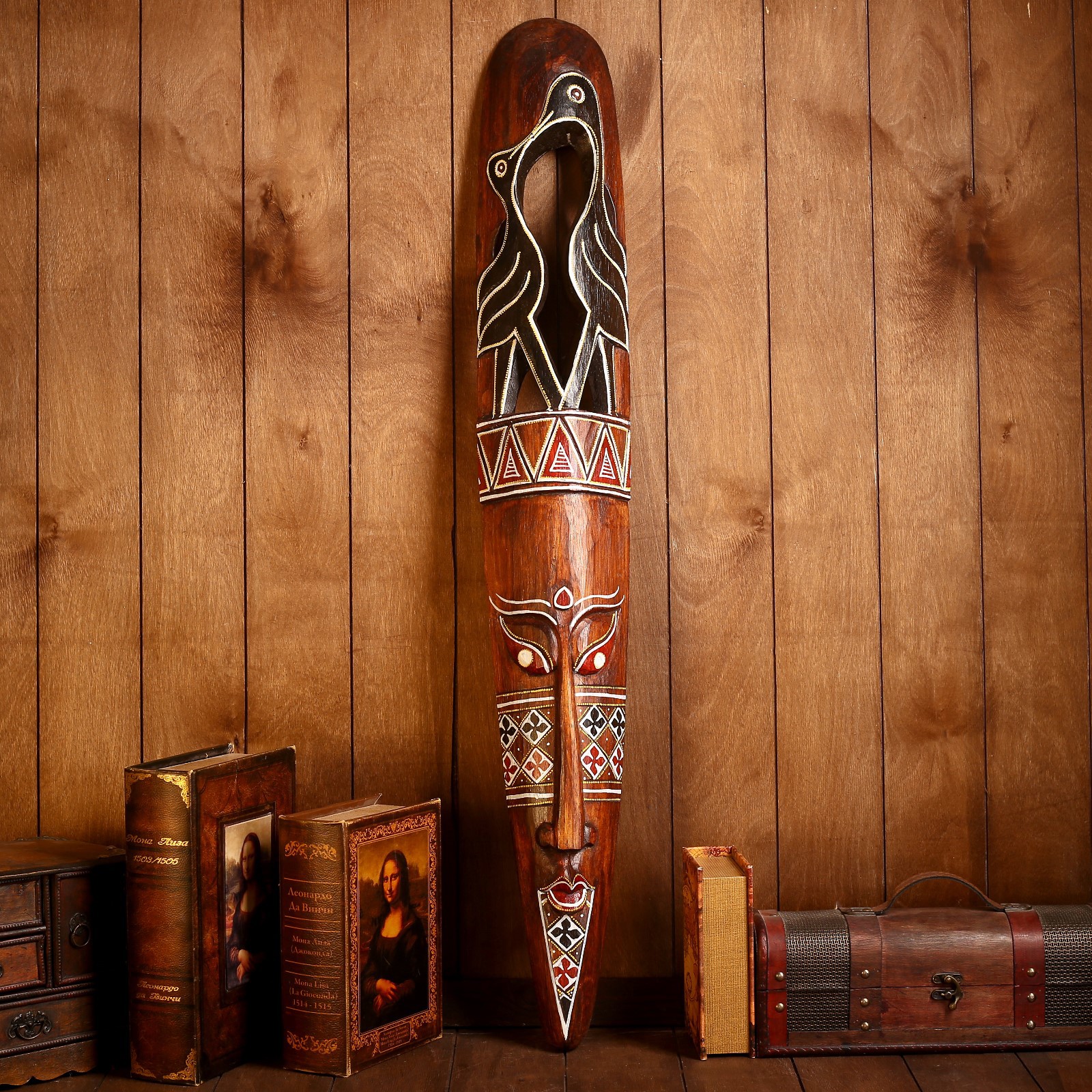 Изображение товара Панно маска "Абориген с птицами" 100x15x6 см