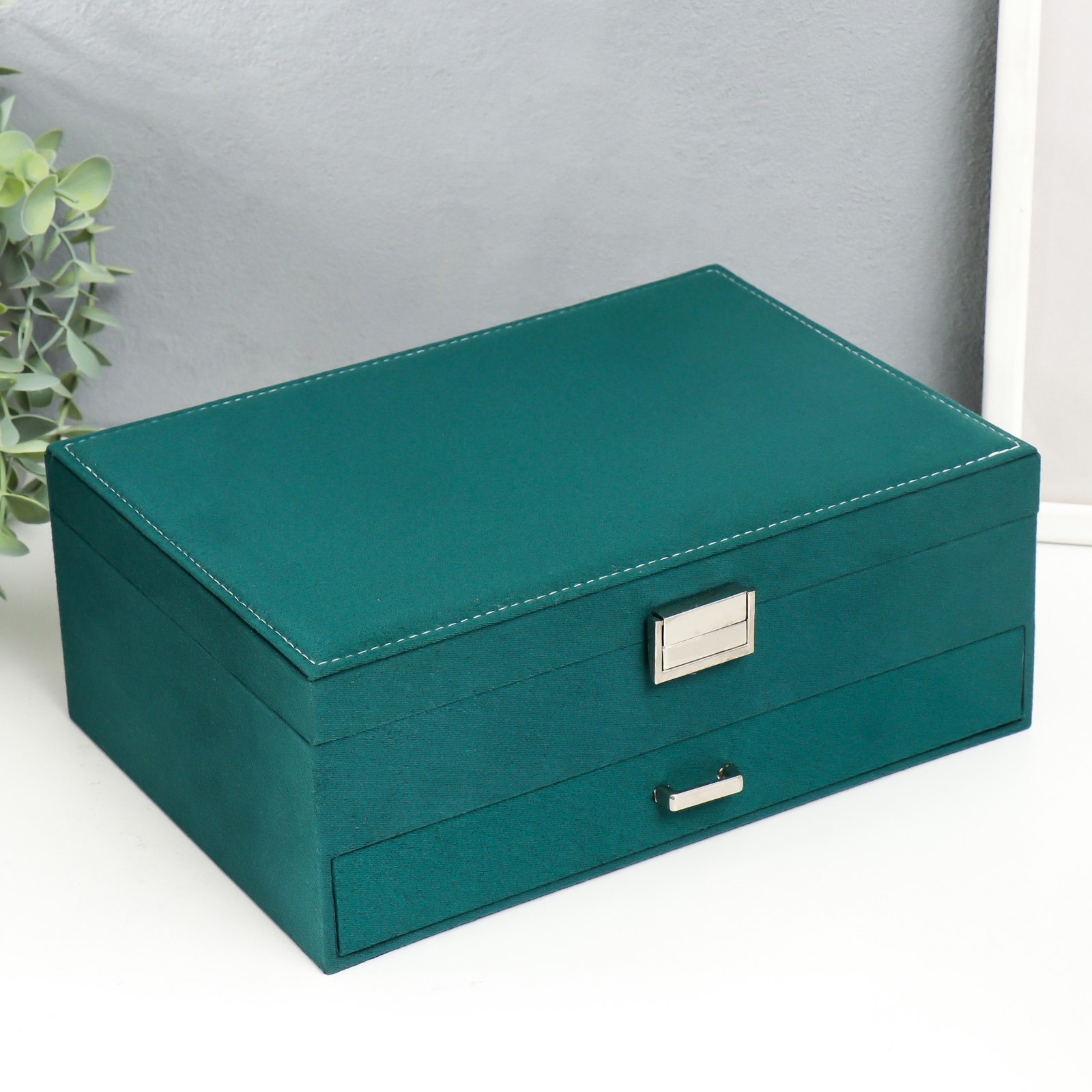 Изображение товара Шкатулка для украшений сундук с ящичком "Зелёный лес" 10.5x19x27 см