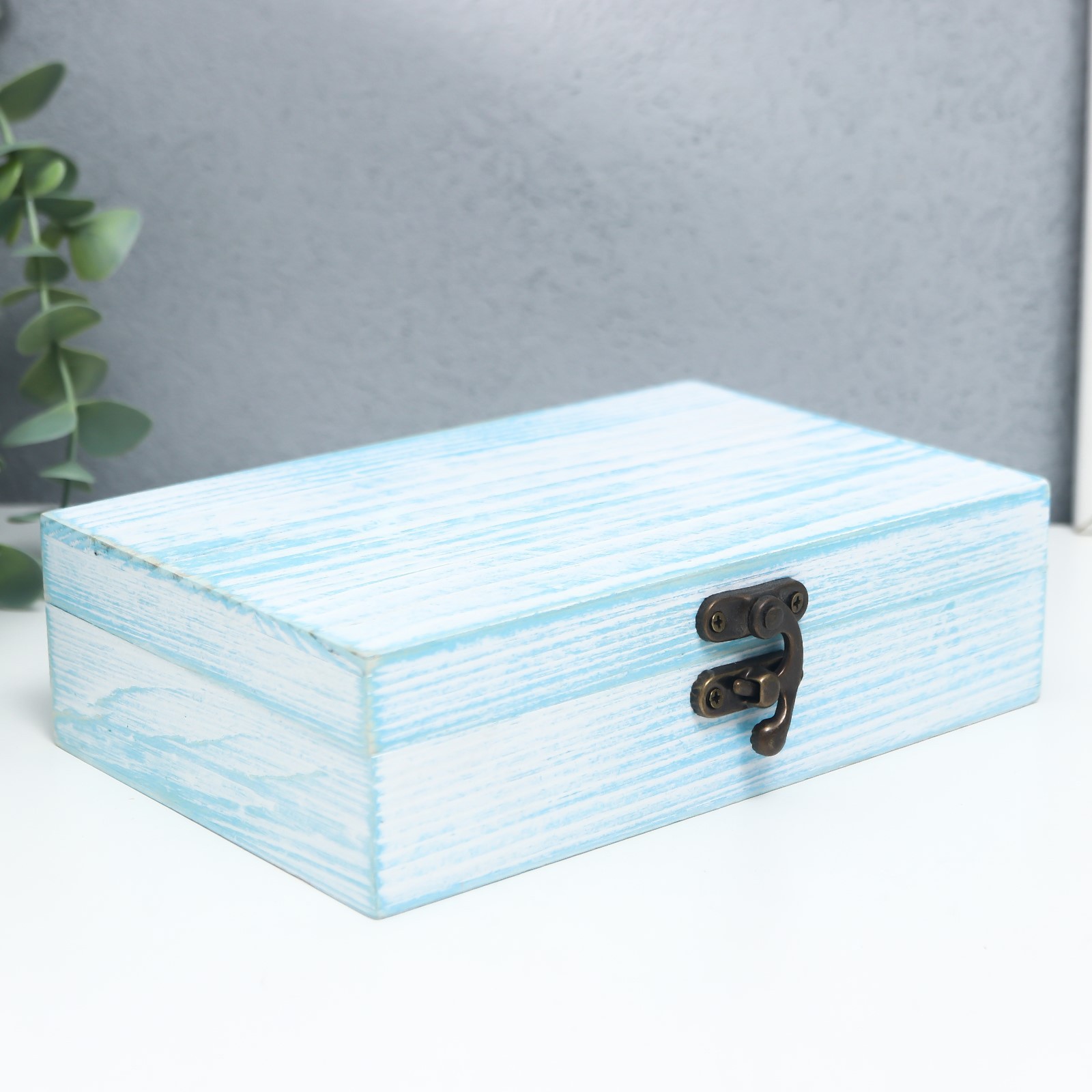 Изображение товара Шкатулка "Прямоугольная" голубая 5x11.2x17.4 см