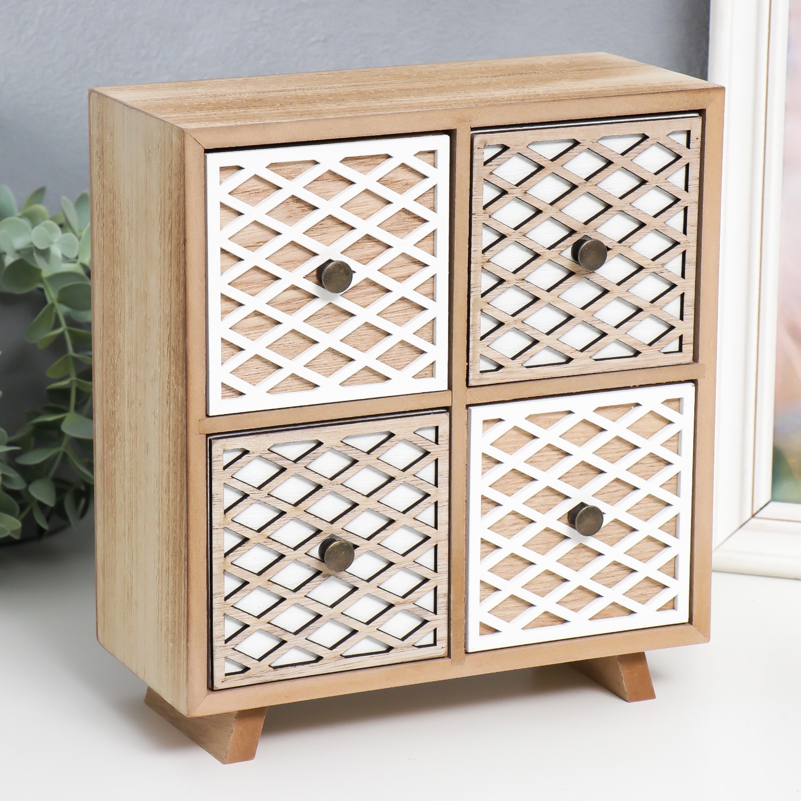 Изображение товара Шкатулка комод 4 ящика "Сетка" бежево-белая 10x22.3x24.8 см