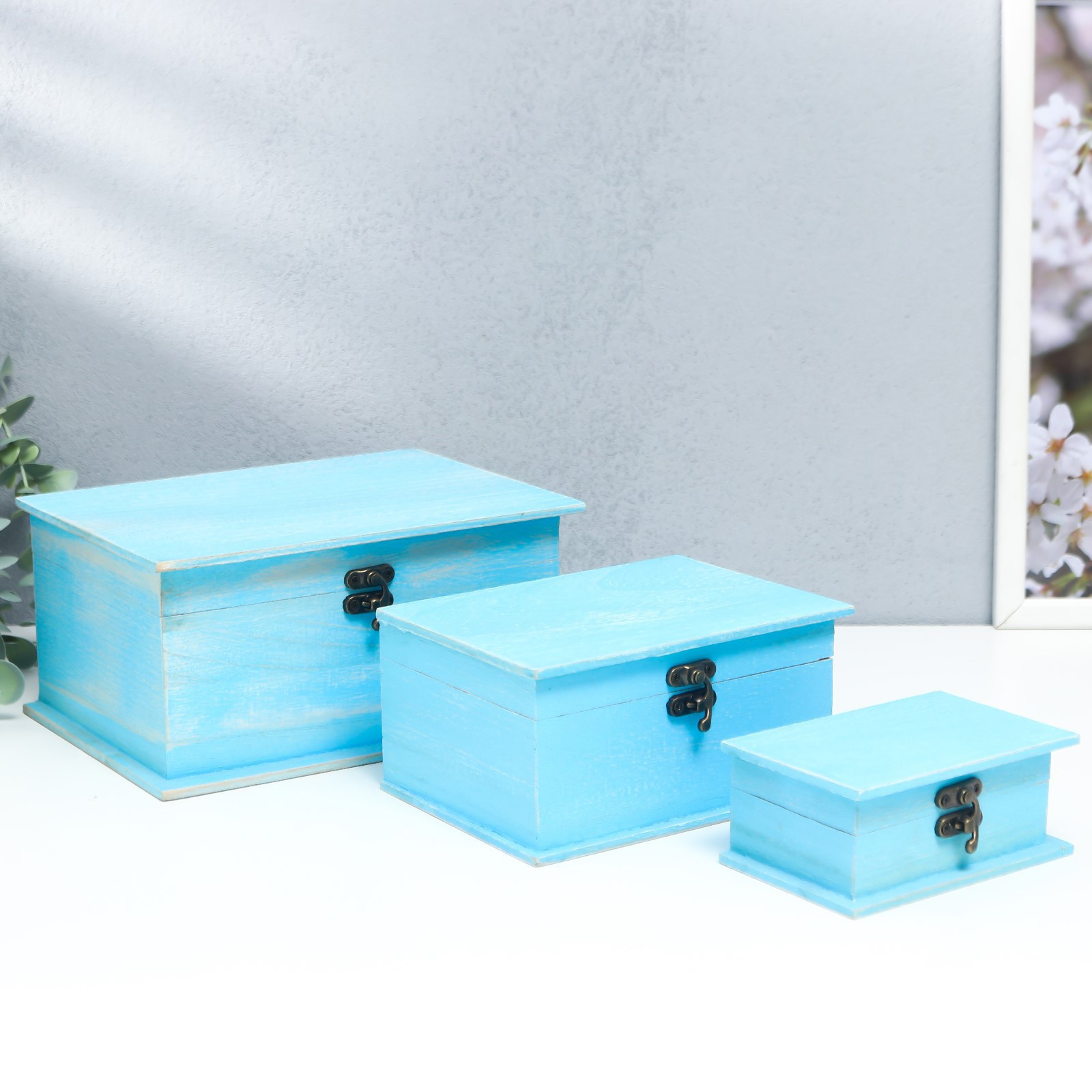 Изображение товара Шкатулка прямоугольная 3 шт в синем | SIMALAND