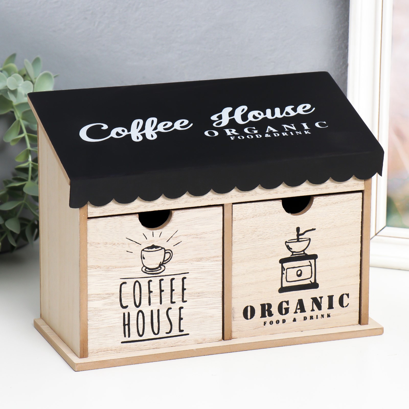 Изображение товара Шкатулка с 2-мя ящиками "Кофейный домик" 10.5x23.5x18 см