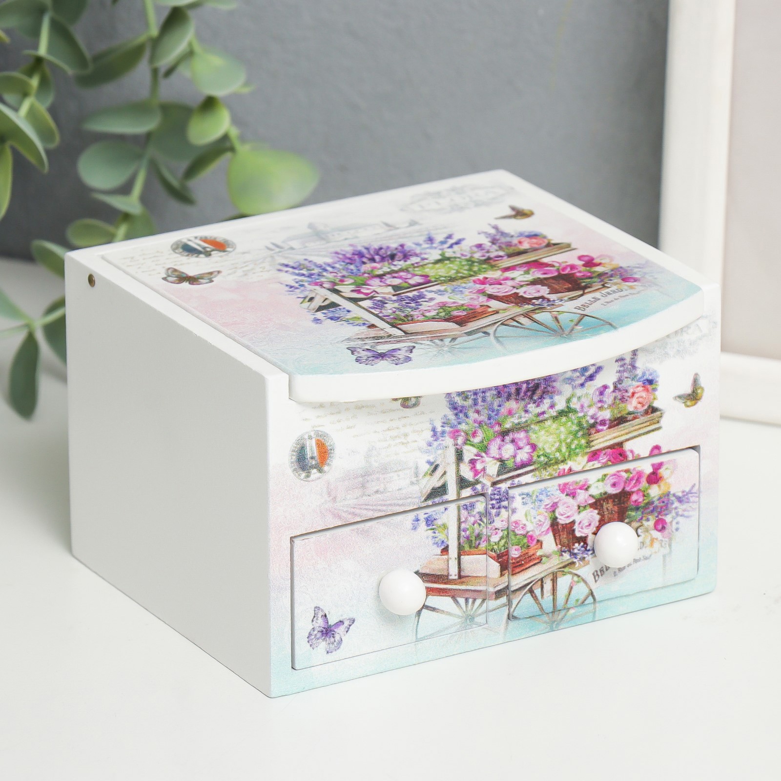 Изображение товара Шкатулка с зеркалом "Тележка с цветами" 10.5x10.8x7 см