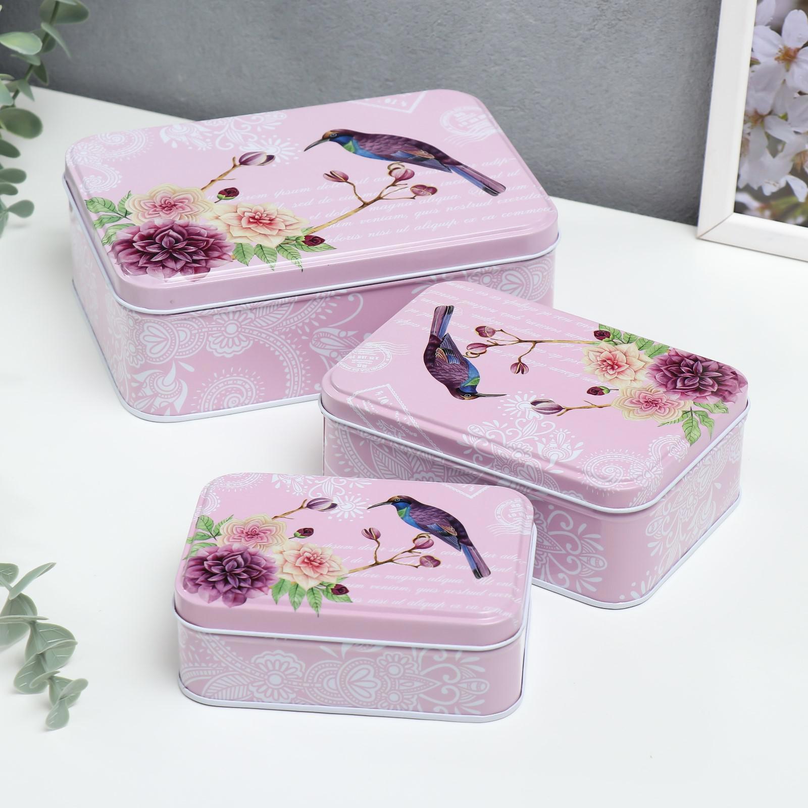 Изображение товара Шкатулка "Птица и цветы" набор 3 шт 4.5x8.5x12.3 5.5x10x14.2 6.7x13.3x18.5 см