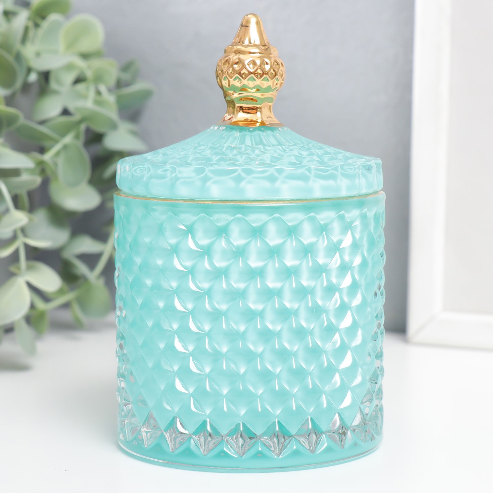 Изображение товара Шкатулка "Ромбы и купол" голубой с золотом 14x8.2x8.2 см