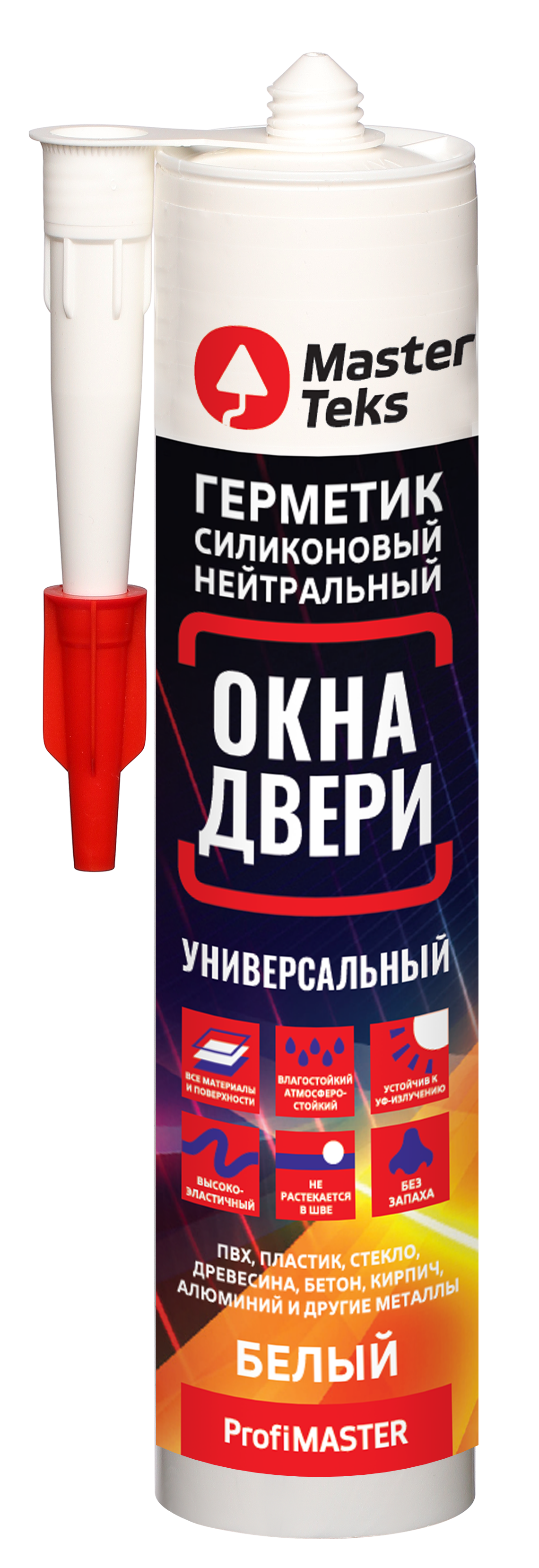 Изображение товара Герметик силиконовый MasterTeks для окон и дверей нейтральный белый 280 мл