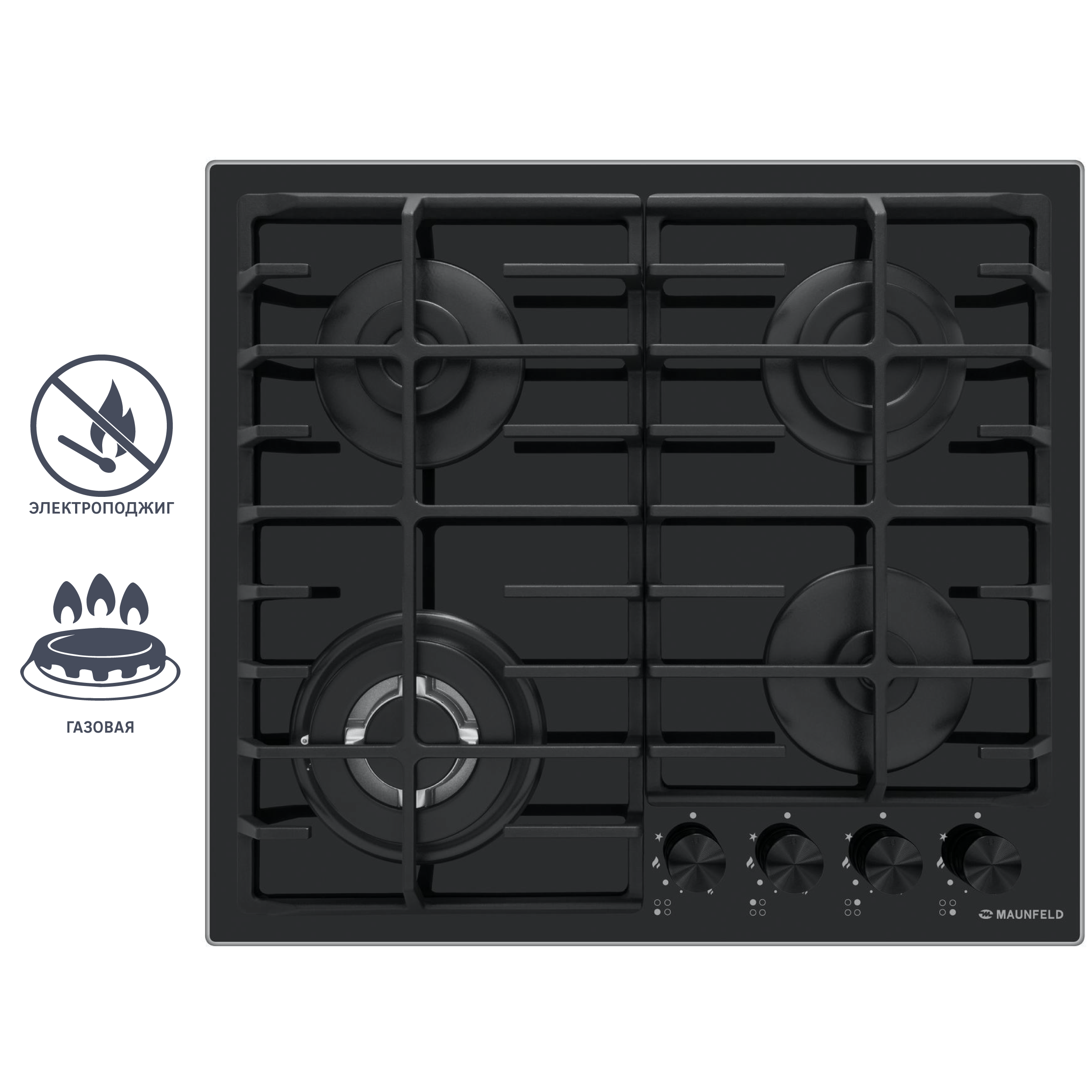 Изображение товара Газовая варочная панель Maunfeld EGHG64.63CB2/G 59 см 4 конфорки черный