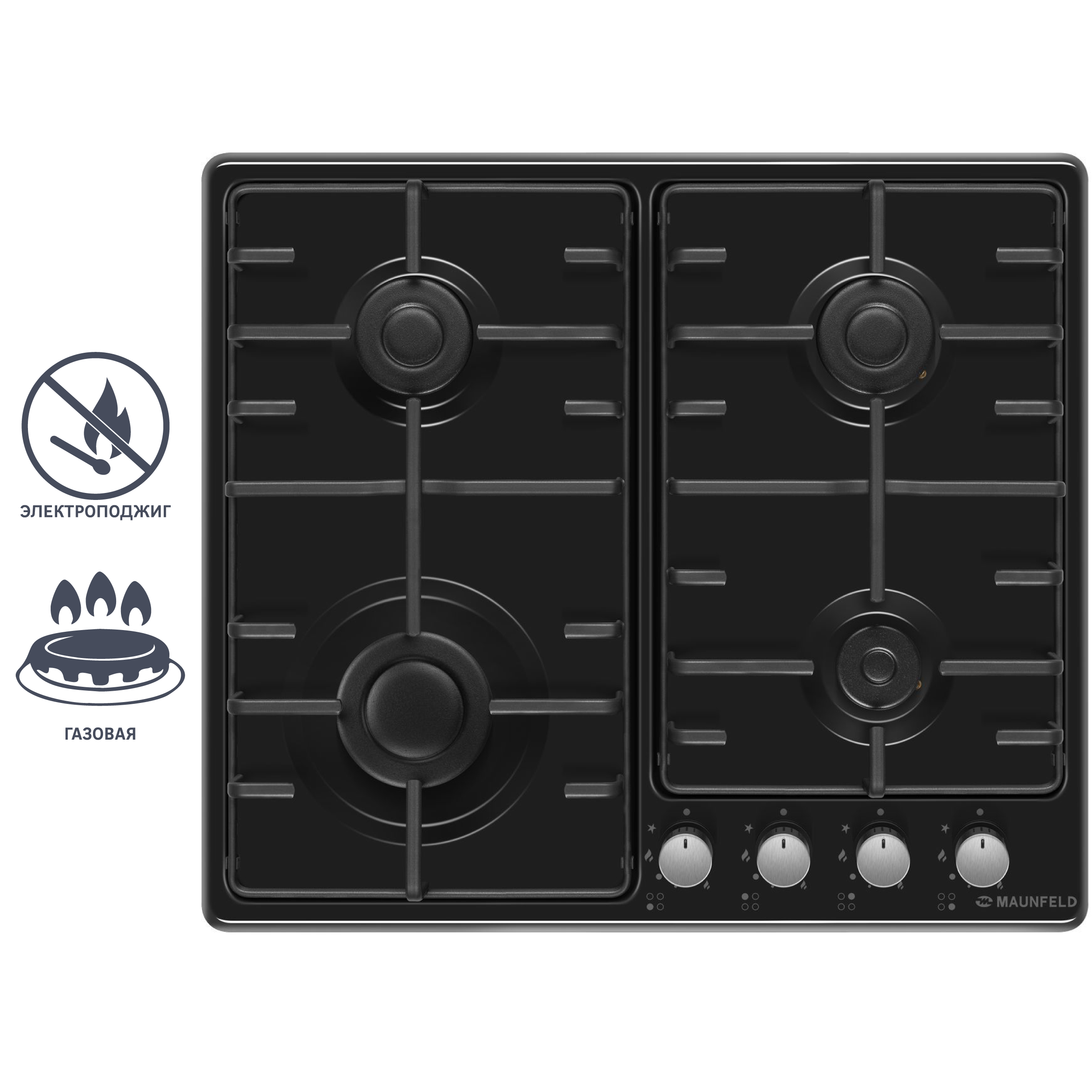 Изображение товара Газовая варочная панель Maunfeld EGHE64.3STS-EB/G 4 конфорки черный компактная встраиваемая