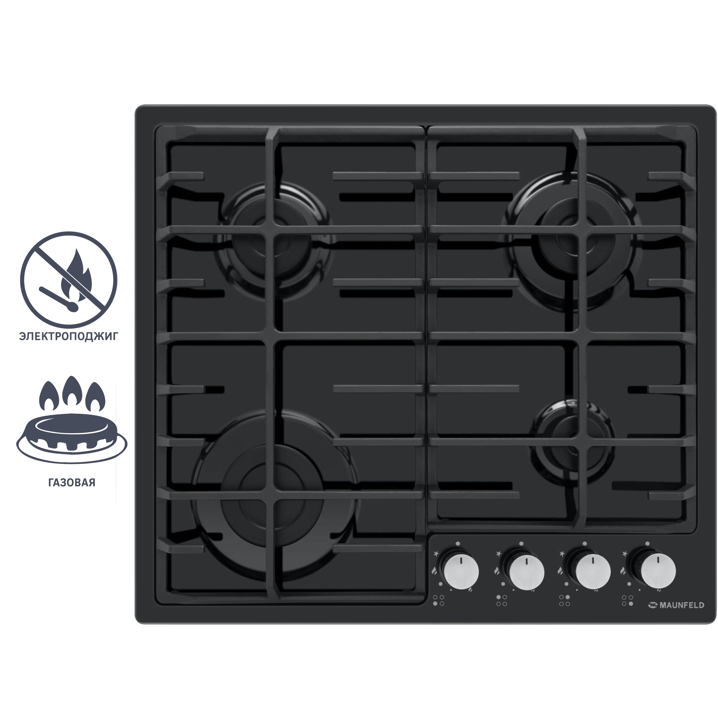 Изображение товара Газовая варочная панель Maunfeld EGHE.64.6CB/G 59 см черная четырёхконфорочная