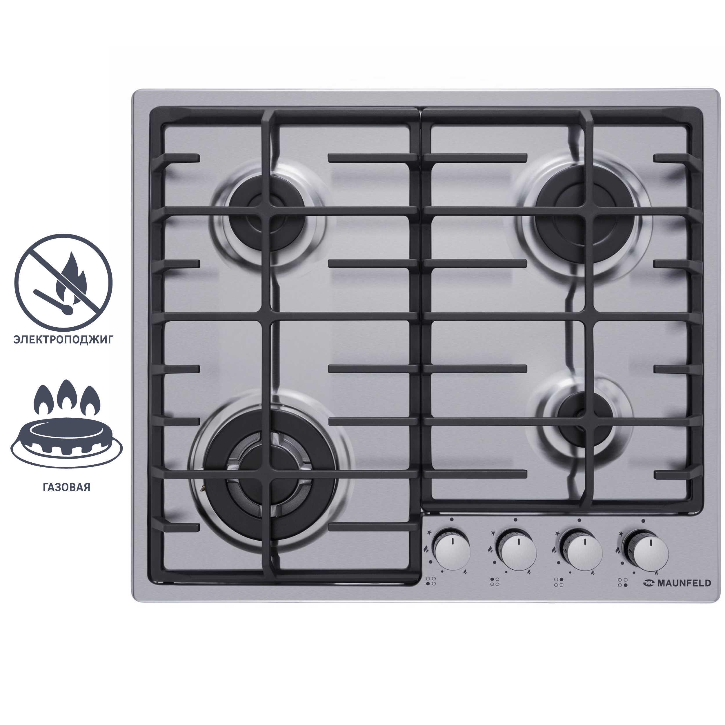 Изображение товара Газовая варочная панель Maunfeld EGHS64.63CS/G 4 конфорки серебристая